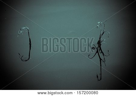 An abstract image of reflection of the branches in dark green watter.