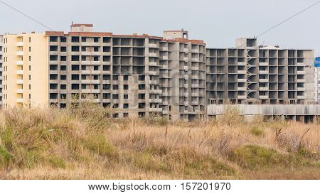 Abandoned construction of apartment multi storey houses