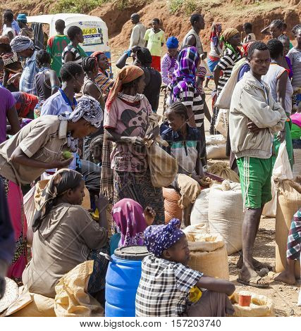 People From Ari Tribe At Village Market. Bonata. Omo Valley. Ethiopia.