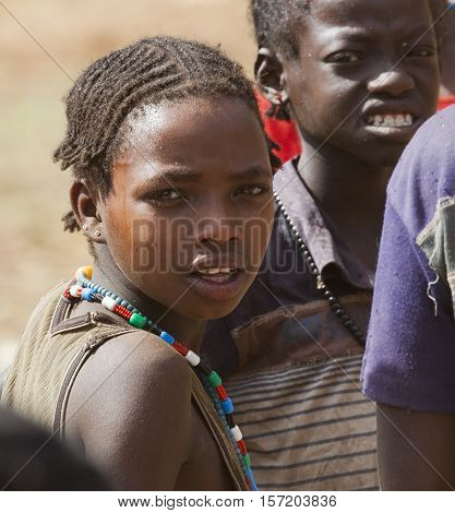 Children From Ari Tribe At Village Market. Bonata. Omo Valley. Ethiopia.