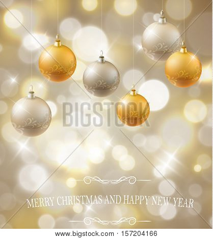 Magical background with night bokeh for holiday with balls