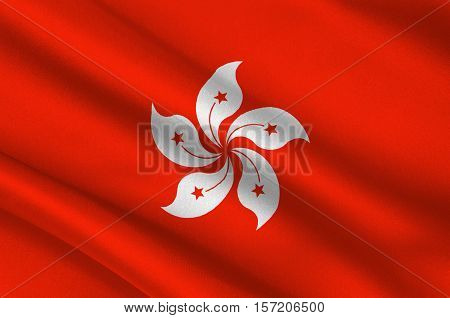 Flag of Hong Kong officially Hong Kong Special Administrative Region of the Peoples Republic of China. 3d illustration