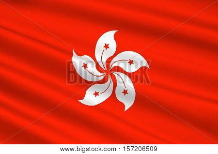 Flag of Hong Kong officially Hong Kong Special Administrative Region of the Peoples Republic of China. 3d illustration