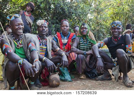 Banna People At Village Market. Key Afar, Omo Valley. Ethiopia