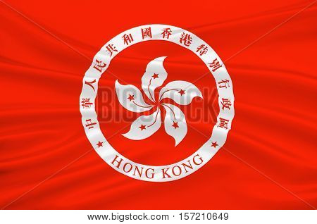 Flag of Hong Kong officially Hong Kong Special Administrative Region of the Peoples Republic of China. 3d illustration