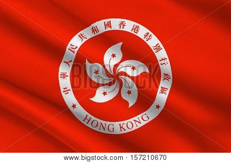Flag of Hong Kong officially Hong Kong Special Administrative Region of the Peoples Republic of China. 3d illustration