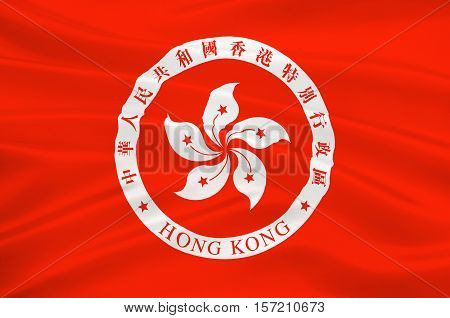 Flag of Hong Kong officially Hong Kong Special Administrative Region of the Peoples Republic of China. 3d illustration