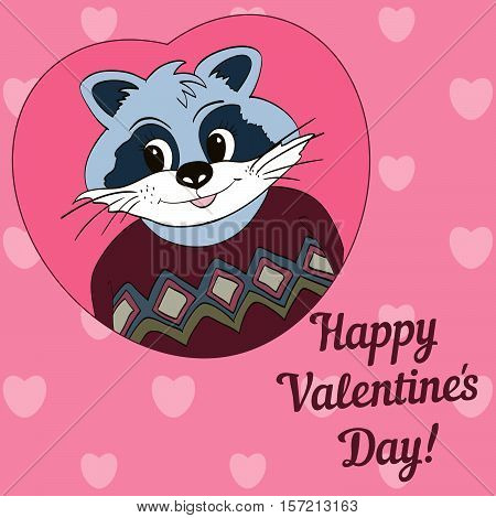 Raccoon in jersey. Picture for clothes cards. Happy Valentine's Day!