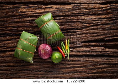 Nham Sour Pork In Banana Leaves Thai Food
