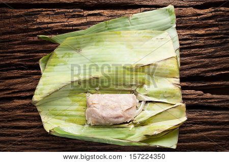 Nham Sour Pork In Banana Leaves Thai Food