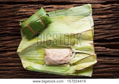 Nham Sour Pork In Banana Leaves Thai Food