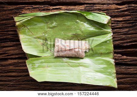 Nham Sour Pork In Banana Leaves Thai Food