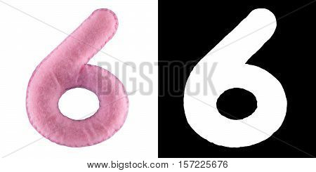 Number 6. Hand Made Toy From Pink Felt. Symbol Six