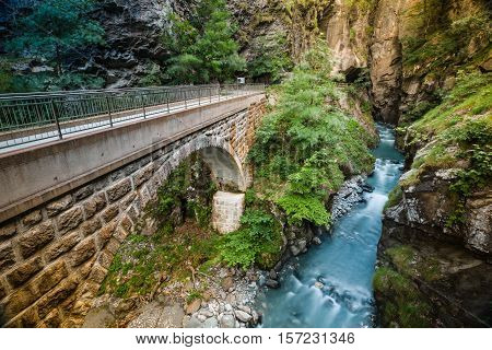 Tamina Gorge, River And Bridge Near Bad Pfafers