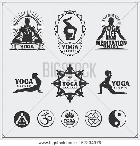 Set of yoga labels and design elements for yoga or fitness studio.