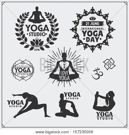 Set of yoga labels and design elements for yoga or fitness studio.