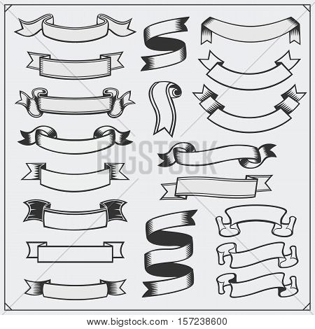 Vector set of black and white ribbon