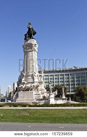 Monument to the Marquis of Pombal the prime-minister who rebuilt the old town of Lisbon after the earthquake of 1755 in Lisbon Portugal