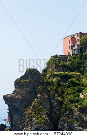 exposed house at cliffs of Manarola, Cinqueterre, Italy