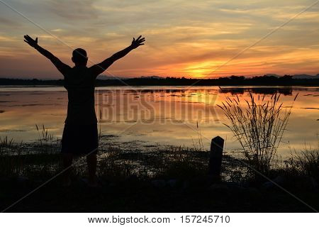 Humans with the evening. silhouette shadow image.