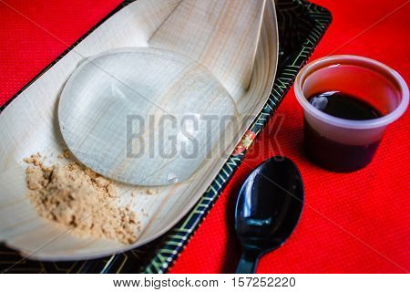 Water Cake, Japanese Style Dessert With Decoration, Raindrop Mizu Mochi.