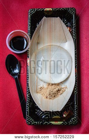 Water Cake, Japanese Style Dessert With Decoration, Raindrop Mizu Mochi.