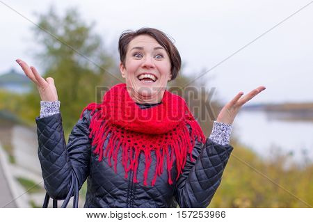 Funny Girl In Red Scarf Oudoor