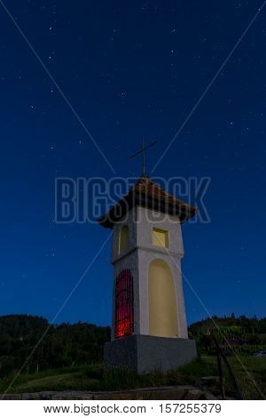 Church In Clear, Starry Night With Ursa Maior - Big Bear And Polaris - North Star