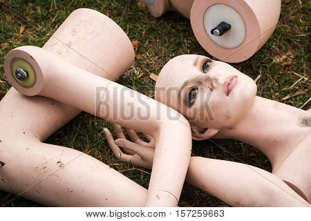 Female dummy with broken arms and legs