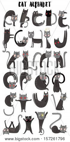 Cat cartoon alphabet. Cute cats.A-Z- stock vector