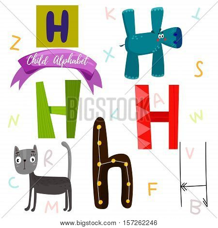 Bright Alphabet Set In Vector.h Letter-stylish 6 Hand Drawn Letters In Different Designs.cartoon Abs
