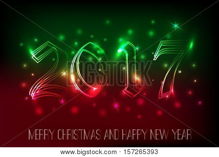 Neon banner or poster with blured lights background 2017