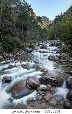 Slow Shutter Photo Of Figarella River At Bonifatu In Corsica