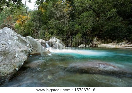 Slow Shutter Photo Of Figarella River At Bonifatu In Corsica