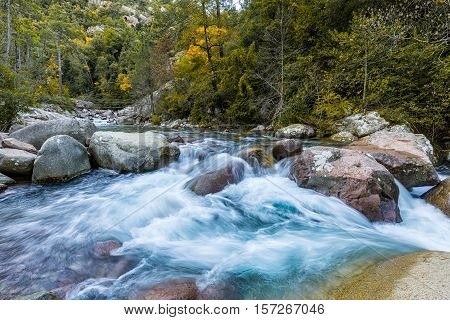 Slow Shutter Photo Of Figarella River At Bonifatu In Corsica
