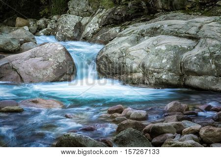 Slow Shutter Photo Of Figarella River At Bonifatu In Corsica