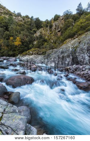 Slow Shutter Photo Of Figarella River At Bonifatu In Corsica