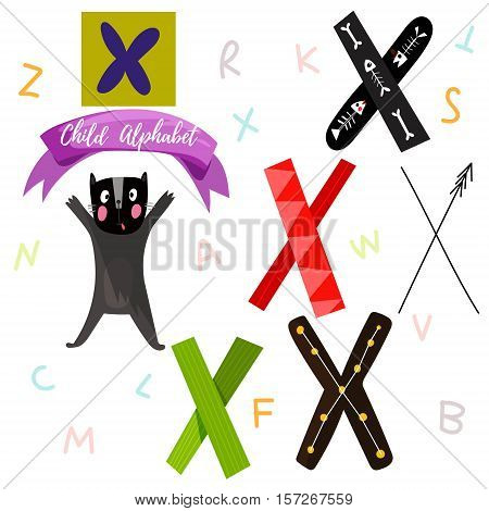 Bright Alphabet Set In Vector.x Letter-stylish 6 Hand Drawn Letters In Different Designs.cartoon Abs