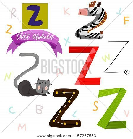 Bright Alphabet Set In Vector.z Letter-stylish 6 Hand Drawn Letters In Different Designs.cartoon Abs