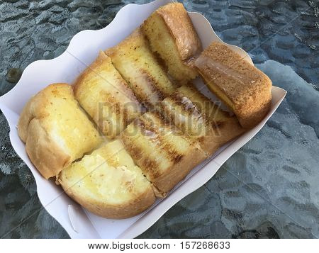 Toast topped with sweetened condensed milk. Dessert Thailand