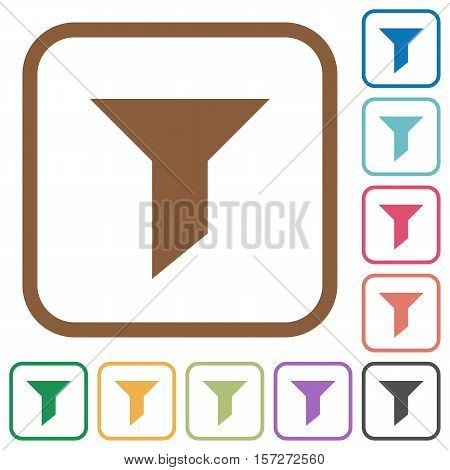 Filter simple icons in color rounded square frames on white background