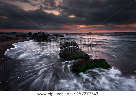 Sunrise over the sea, near the city of Burgas, Bulgaria