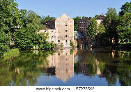 reflection of old water mill in Breclav in Czech republic