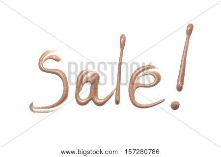 Sale sign. Liquid foundation on white background. Foundation with shimmer isolated. Makeup base.