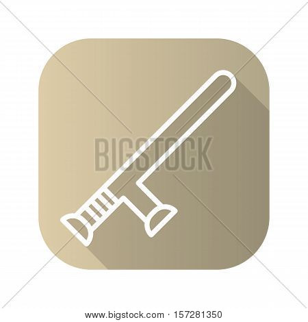 Police baton flat linear long shadow icon. Vector line symbol