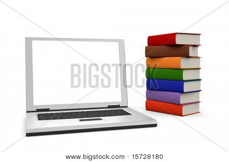 Ordinateur portable avec écran blanc et livre