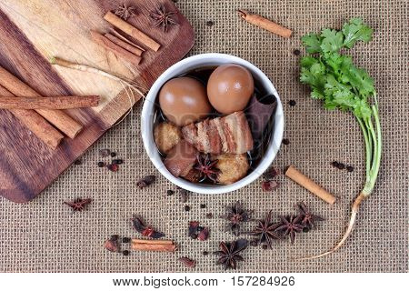 Stewed Boiled Egg With Tofu And Streaky Pork ,call Khai Palo In Thai.