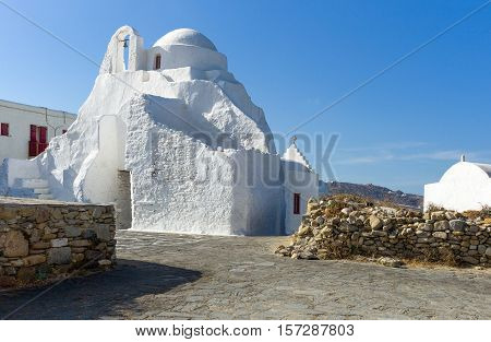 Greece Mykonos Chora the Panagia Paraportiani orthodox church in the Kastro area