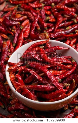 Red hot chili pepper dried in white cup