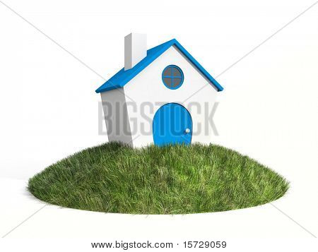 Haus auf dem Gras. Conceptual Image, isolated on white